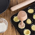 Miniatyrbillede 4 af 4: Æggetærter - Tamper DIY Bageformning Dobbeltsidet Træ Kager Pusher, Æggetærter Tamper Konditorværktøj Køkkenudstyr til Mini Muffin Pande P