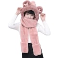 Miniatyrbilde 2 av 5: Barne 3 i 1 lue skjerf (rosa) hansker sett vinter søt plysj beanie lue