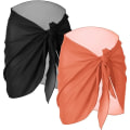 Miniatyrbillede 1 af 5: #Sort Orange 2 Stykker Kvinder Strand Wrap Sarong Bikini Cover Up Skørter Wrap til Chiffon Badetøj#