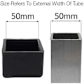 Miniatyrbilde 2 av 5: Firkantede gummiendestykker for stoler, bord, møbelben, 50 mm (sort 4 stk)