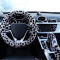 Miniatyrbild 2 av 5: Universal Passform Päls Bilratt Skydd, Leopard Vinter Varmt Fluffigt Fordonsrattsskydd för Bil, SUV