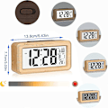 Miniatyrbild 4 av 5: Väckarklocka, enkel inställning, digital väckarklocka i bambu med temperatur, datum, bakgrundsbelysning, snooze, för sovrum, säng, hem, kontor, utan
