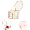Miniatyrbillede 2 af 5: Guld Geometrisk Smykkeæske, Glas Hexagon Smykkeæske, Guld Clea