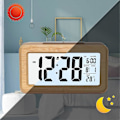 Miniatyrbild 5 av 5: Väckarklocka, enkel inställning, digital väckarklocka i bambu med temperatur, datum, bakgrundsbelysning, snooze, för sovrum, säng, hem, kontor, utan