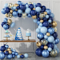 Miniatyrbillede 1 af 5: Blå Ballongbue Sæt - 133 Blå og Guld Fødselsdag Balloner