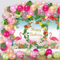 Miniatyrbilde 2 av 5: Tropisk Flamingo Bursdagsbakgrunn Bursdagsbannere Havspalme Blomster Baby Shower Dekorasjoner Banner Sommer Tropisk Hawaii Bakgrunn 7x5ft