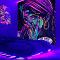 Pikkukuva 2 / 5: Hippie seinävaate Trippy Cool Girl Art Mysteerinen seinävaate Teini-ikäinen tyttö ja poika Seinävaatteet makuuhuoneen asuntolaan Kotiin（90*120cm）-F163
