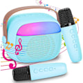 Miniatyrbilde 1 av 7: Karaokemaskin for barn med 2 trådløse mikrofoner, bærbart KTV-system med Bluetooth, høyttaler med stemmeforvrengningseffekter og LED-lys Blue