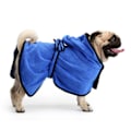 Miniatyrbillede 7 af 7: Blød og superabsorberende hundebadekåbe i mikrofiber med hætte/bælte til store, mellemstore hunde - Blå - M