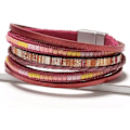 Miniatyrbild 3 av 3: Boho Charm Wrap Armband för Kvinnor, Handgjorda Tassel Sten Kristall Pärlad Läder Design Magnetisk Spänne Bohemian Armband