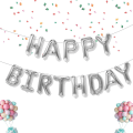 Pikkukuva 1 / 5: Hopeiset Happy Birthday -ilmapallobanneri, 16 tuuman mylar-folioilmapallokirjaimet syntymäpäiväkylttibanneri, uudelleenkäytettävä syntymäpäiväilmapallosetti syntymäpäiväkoristeet