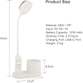 Pikkukuva 2 / 7: LED-työpöytälamppu, 2000mAh Latautuva Akku Oppimiseen, Lasten Työpöytä, USB 3 Kirkkautta, Tähtiprojektori ja Kynäteline White