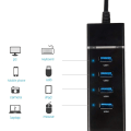 Miniatyrbillede 2 af 7: USB Hub 4 porte USB 3.0 C HUB Super Speed Data Hub kompatibel med Windows, Mac OS, Linux, Macbook, Laptop, Notebook-sort