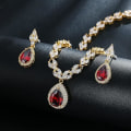 Miniatyrbild 4 av 5: Vitguld/Guldpläterad Dam Cubic Zirconia CZ Marquise Teardrop Bridal Tennis Halsband och Drop Örhänge Set för Bröllop Brudar