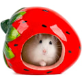 Miniatyrbillede 2 af 7: Keramisk lille dyre gemmested til kæledyr, jordbærformet dværghamster gemmested venlig hamsterhus kattehule