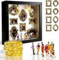 DIY Shadow Box - 25.5 x 25.5 cm - Mini Photo Frame with LED - DIY Mini Museum Silhouette Box - Complete Set with 8 Miniature Figures & 8 Gold Frames