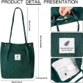 Miniatyrbilde 5 av 5: Cordfløyel Tote Bag for kvinner Canvas Skulder Cord Veske med Innerlomme