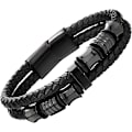Miniatyrbillede 1 af 5: Herre Dobbelt-Række Flettet Læder Armbånd Bangle Armbånd med Rustfrit Stål Ornamenter（Sort-Sort）