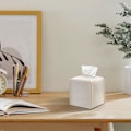 Miniatyrbillede 4 af 5: Servietboksbetræk Kvadratisk, Hvid PU Læder Servietboksholder, Moderne Minimalistisk til Cube Servietter Betræk（Beige）