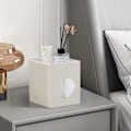 Miniatyrbillede 5 af 5: PU Læder Firkantet Vævsæskeholder med Opbevaringsskuffe til Badeværelses Vanity Bordplade Natbord Soveværelse Kontorbord, Stilfuld Vævsæskeholder Dekorativ