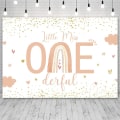 Pikkukuva 2 / 5: 7x5ft Boho Rainbow Happy 1st Birthday Party Tausta Pink Girl Little Miss Onederful Valokuva Tausta Kulta Pisteet Pastelli Juhlat Koristeet Sisustus