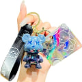 Miniatyrbillede 1 af 5: Mænd Kvinder Cool Stitching Farve Bjørn Nøglering Nøglering Skinnende Lille Bjørn Nøglering Nøgle-Gradual blå-sort