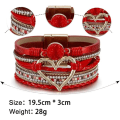 Miniatyrbilde 5 av 5: Leopardarmbånd for kvinner, Boho lær innpakning flerlags perle krystall armbånd bangle smykker