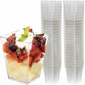 50-pakning - Firkantede kopper / Plastkopper for Mousse & Dessert - 160ml