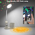 Pikkukuva 5 / 7: LED-työpöytälamppu, 2000mAh Latautuva Akku Oppimiseen, Lasten Työpöytä, USB 3 Kirkkautta, Tähtiprojektori ja Kynäteline White