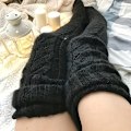 Miniatyrbillede 4 af 7: Varme strikkede knæhøje strømper højt lår højt sort sort Light grey
