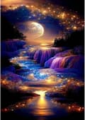 Waterfall Landscape Diamond Art Kit for Adults, DIY Moonlight Diamond Painting Kit for Beginners, Full Drill Diamond Dots for Home Wall Decor