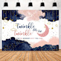 Pikkukuva 1 / 5: Tummansininen ja vaaleanpunainen sukupuolen paljastus tausta Twinkle Twinkle Little Star Baby Shower juhlat koristeet Raskaus paljastaa yllätys tausta 7x5ft
