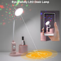 Miniatyrbillede 6 af 7: LED Skrivebord, 2000mAh Genopladeligt Batteri til Læring, Børneskrivebord, USB 3 Lysstyrke, med Stjerneprojektor og Penneholder Pink