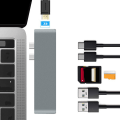 Miniatyrbild 5 av 7: Allt-i-ett multifunktionell dubbelhuvud typ-c hub dockningsstation hub för Apple bärbara datorer med USB-C (100W PD) - grå