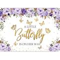 Pikkukuva 1 / 5: Baby Shower -tausta violetti kukkainen kultainen perhonen tytöt prinsessa valokuvaustausta kakkupöytäbanneri tyttö 1. syntymäpäiväjuhlan koriste 7x5ft
