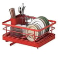 Large Dish Drying Rack with Automatic Drainage and Non-Slip Design - Stable, Space-Saving, Easy Installation Red