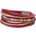 Miniatyrbild 1 av 3: Boho Charm Wrap Armband för Kvinnor, Handgjorda Tassel Sten Kristall Pärlad Läder Design Magnetisk Spänne Bohemian Armband