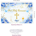 Miniatyrbild 3 av 5: Första Högmässan Bakgrundsbanner Dop Dop Gud Välsigne Festdekorationer Banner Blå Första Högmässan Baby Shower Bakgrund för Pojkar