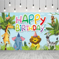 Miniatyrbild 1 av 5: Cartoon Jungle Animal Birthday Banner Happy Birthday Theme Party Decorations Backdrop for Birthday Party Background  Party Decoration Supplies