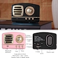 Miniatyrbild 5 av 5: Bärbar Bluetooth Retro Högtalare, Trådlös Mini Retro Högtalare, Rik Bas, Stereo, Inbyggd Mikrofon-svart