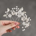 Miniatyrbillede 1 af 7: Perle Brude Hårnåle Blad Brude Hovedstykke Blomster Hår Tilbehør til Kvinder og Piger (Pakke med 3) (Guld)