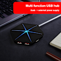 Miniatyrbillede 7 af 7: USB Hub Vertikal Data Hub med Langt Kabel - 6 Porte USB Forlængerkabel Ekstra USB Porte-Sort (blåt lys uden OTG-funktion)