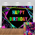 Pikkukuva 1 / 5: Neon syntymäpäivän tausta 7x5ft Hohtaa pimeässä juhlakoristeet Neon Glow Party Taustat Let's Glow Bday Kakku Pöytä Valokuvaus Tausta