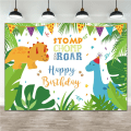 Pikkukuva 1 / 5: 7x5ft Dinosaurus Tausta Hyvää Syntymäpäivää Piirretty Dinosaurus Teema Syntymäpäiväjuhliin Bday Tausta Trooppiselle Viidakko Banneri Koristeet