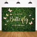Miniatyrbild 1 av 5: Fjärilsbaby Shower Bakgrund Gyllene Rosa Fjärilar Gröna Blad Bakgrund för Festtillbehör Födelsedag Dekorationer Banner 7x5FT