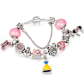 Miniatyrbild 1 av 4: Rosa berlocker armband med tecknat tema, passar till Pandora, dam DIY smycken-liten klocka（21 cm/8,2 tum）