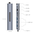 Pikkukuva 5 / 7: 9-in-1 Type-C-keskitin, moniporttisovitin, jossa 4K HDMI, VGA, Type C PD, MacBook Ethernet-tuella