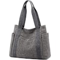 Miniatyrbillede 1 af 5: Kvinders Lærred Tote Håndtasker Multi-lomme Retro Casual Skuldertaske Top Håndtag Satchel Tote Pung
