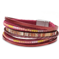 Miniatyrbillede 1 af 5: Læder Wrap Armbånd til Kvinder, Boho Leopard Multi-Layer Krystal Perler Manschet Armbånd Smykker