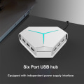 Miniatyrbillede 7 af 7: USB hub splitter ABS udvidelseshub interface bærbar computer U disk højhastighedsekspander-Børstet hvid USB2.0+ seks porte